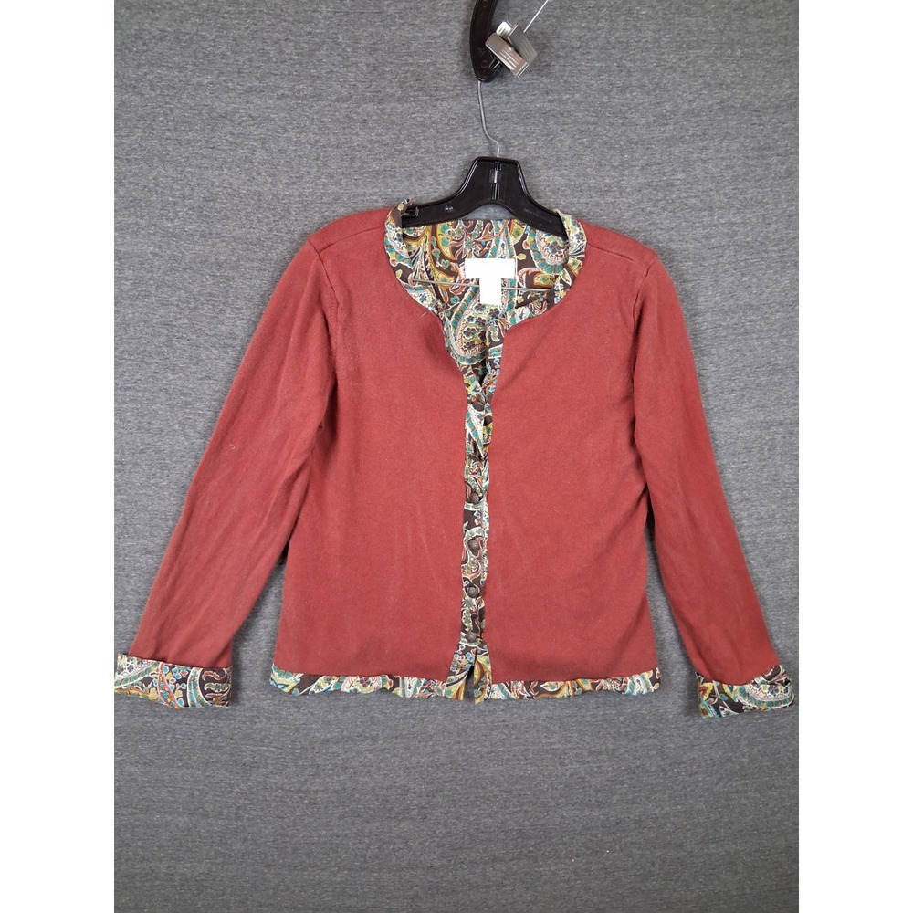 Vintage Soft Surroundings Shirt Large Rusty Brown Floral Silk Cashmere Sweater